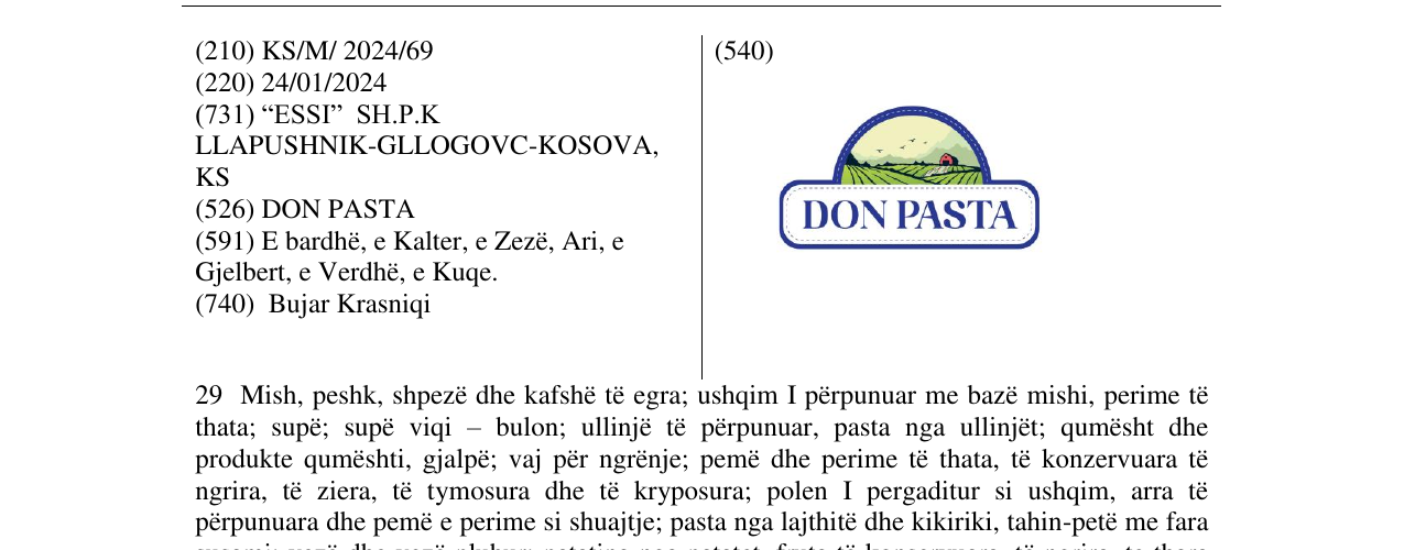 Zëri i markës DON PASTA në buletin