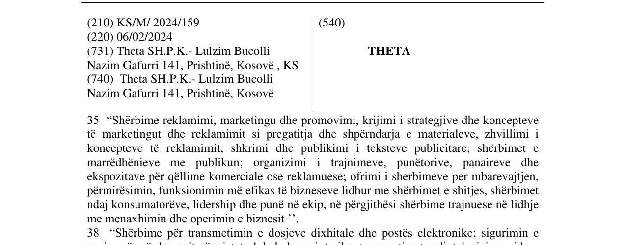Zëri i markës THETA në buletin