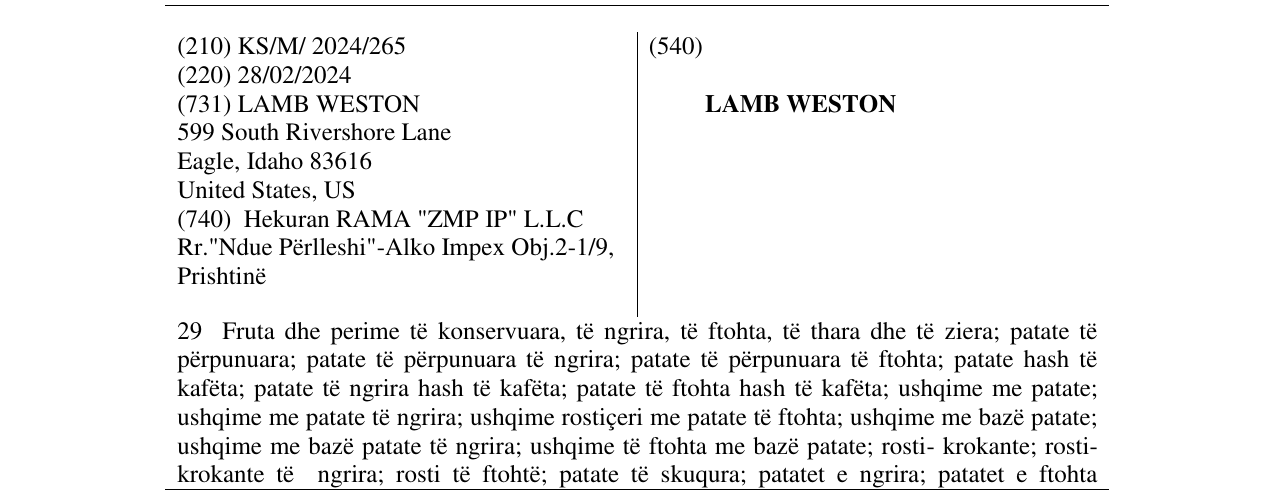 Zëri i markës LAMB WESTON në buletin