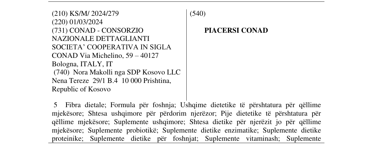 Zëri i markës PIACERSI CONAD në buletin
