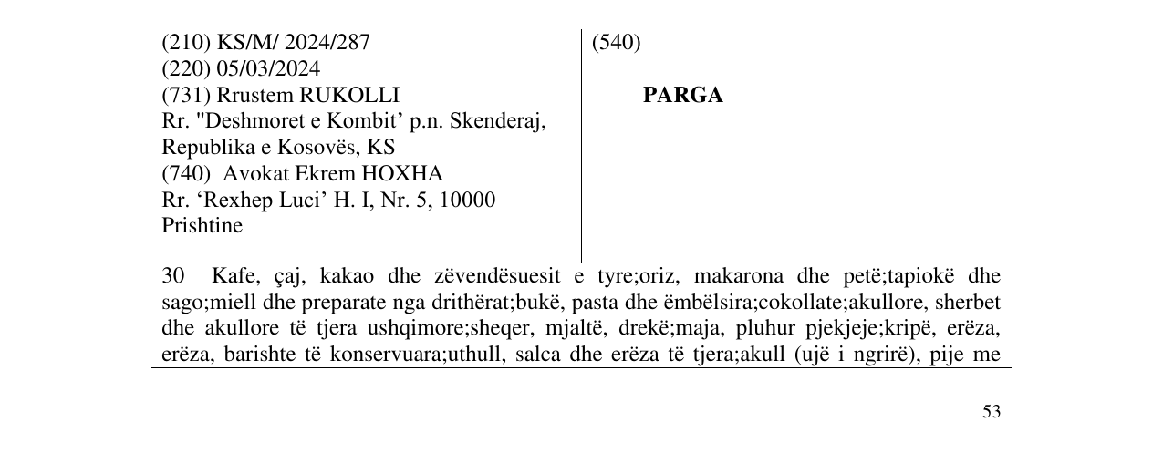 Zëri i markës PARGA në buletin