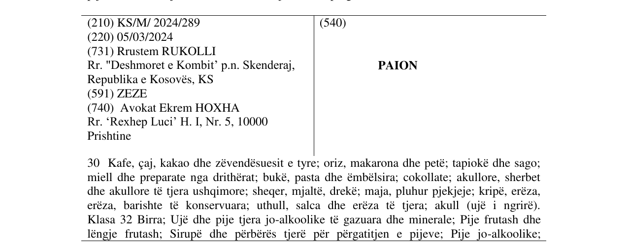 Zëri i markës PAION në buletin