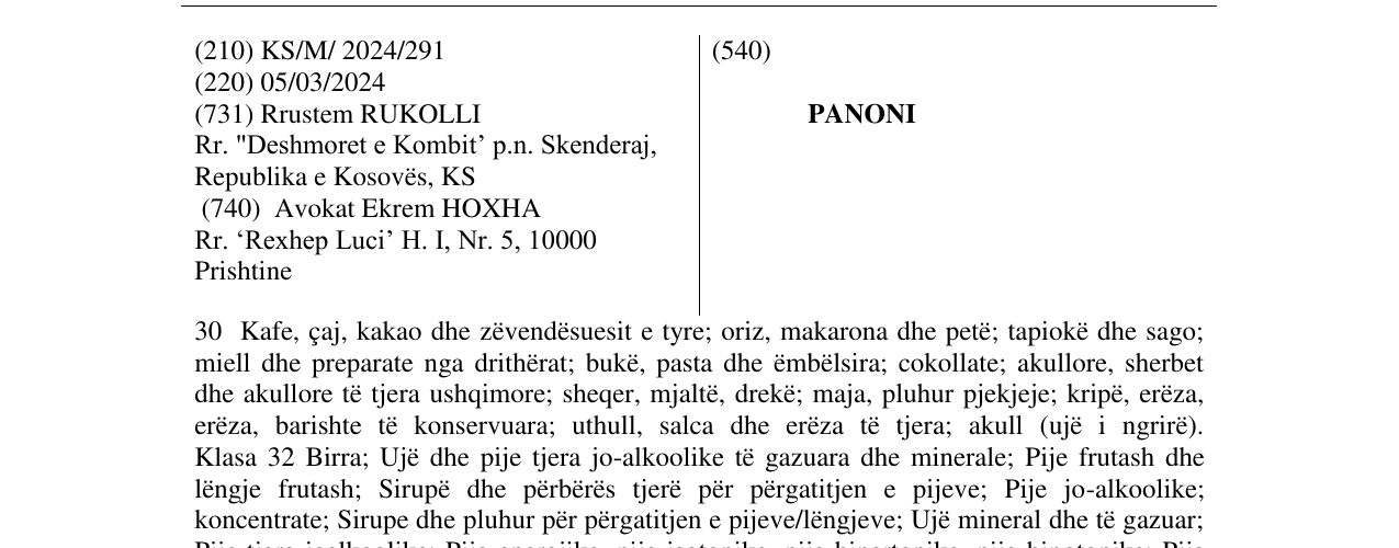 Zëri i markës PANONI në buletin