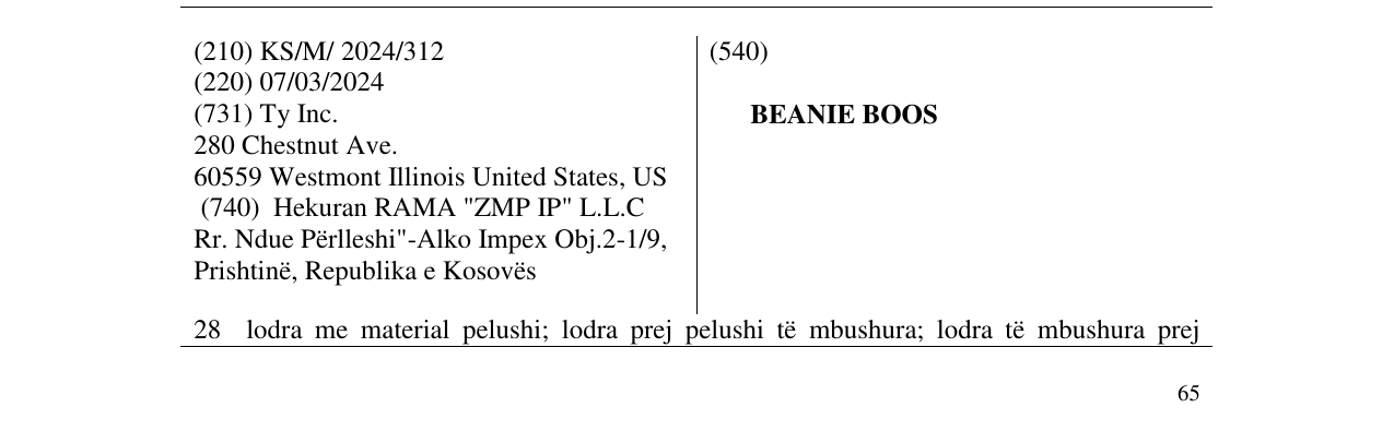 Zëri i markës BEANIE BOOS në buletin