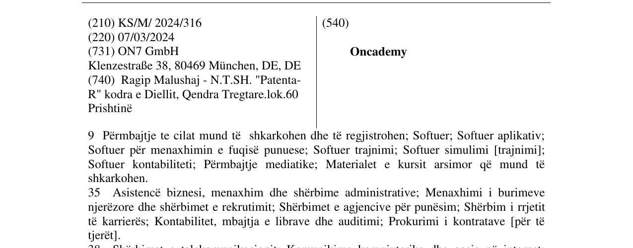 Zëri i markës Oncademy në buletin
