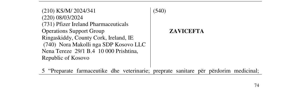 Zëri i markës ZAVICEFTA në buletin