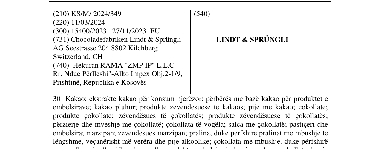 Zëri i markës LINDT & SPRÜNGLI në buletin