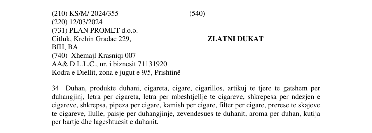 Zëri i markës ZLATNI DUKAT në buletin