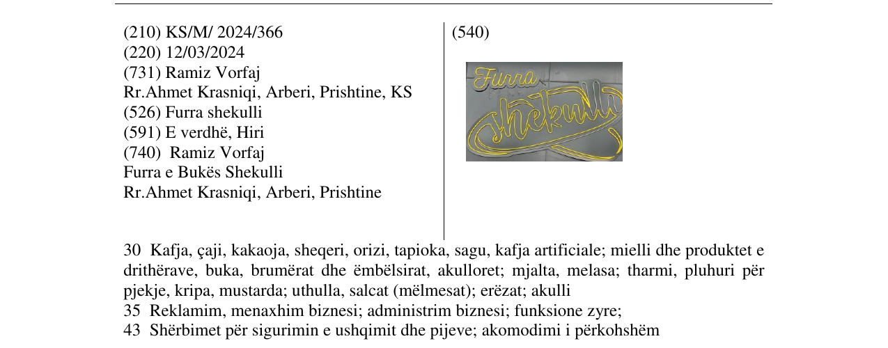 Zëri i markës Furra shekulli në buletin