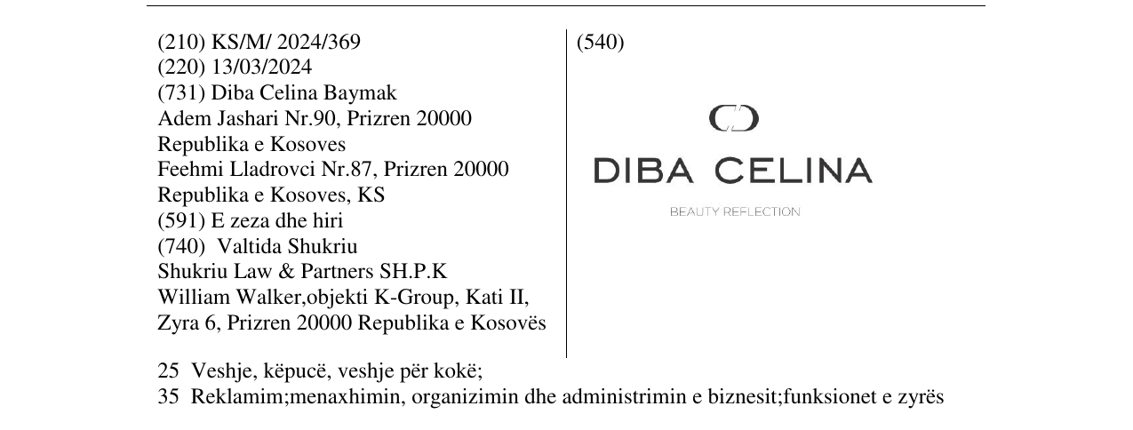 Zëri i markës DIBA CELINA në buletin
