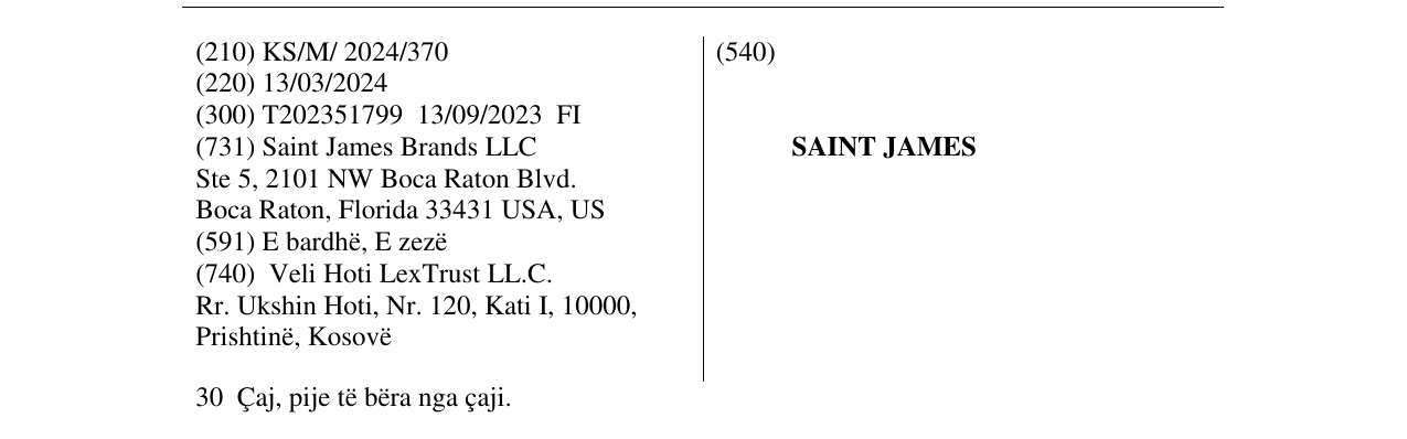 Zëri i markës SAINT JAMES në buletin