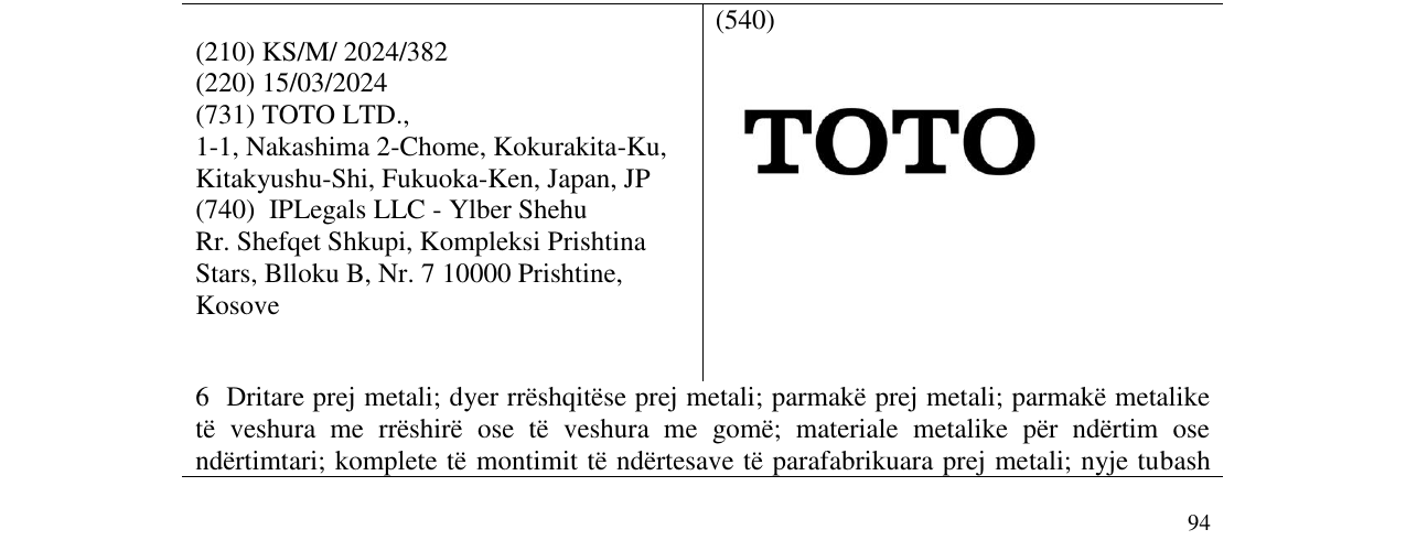 Zëri i markës TOTO në buletin