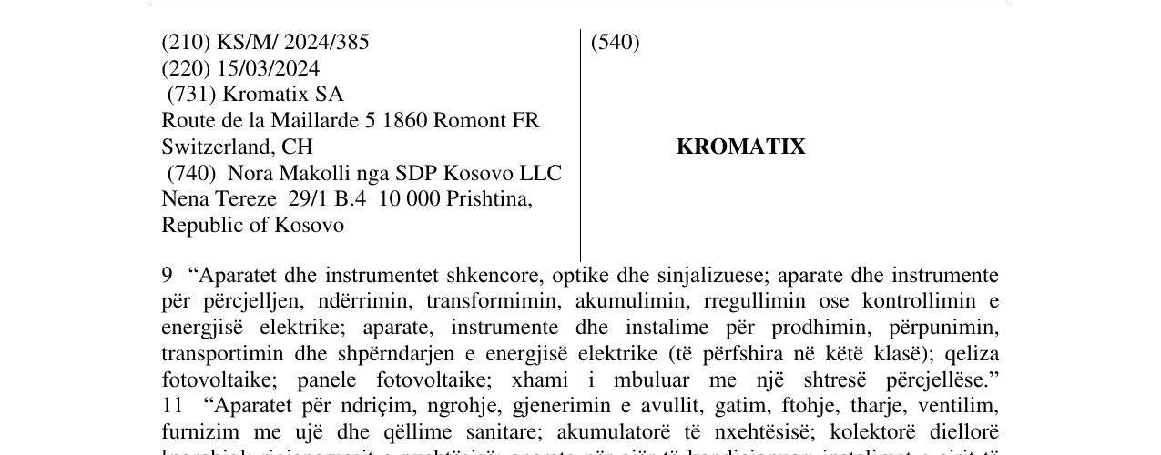 Zëri i markës KROMATIX në buletin