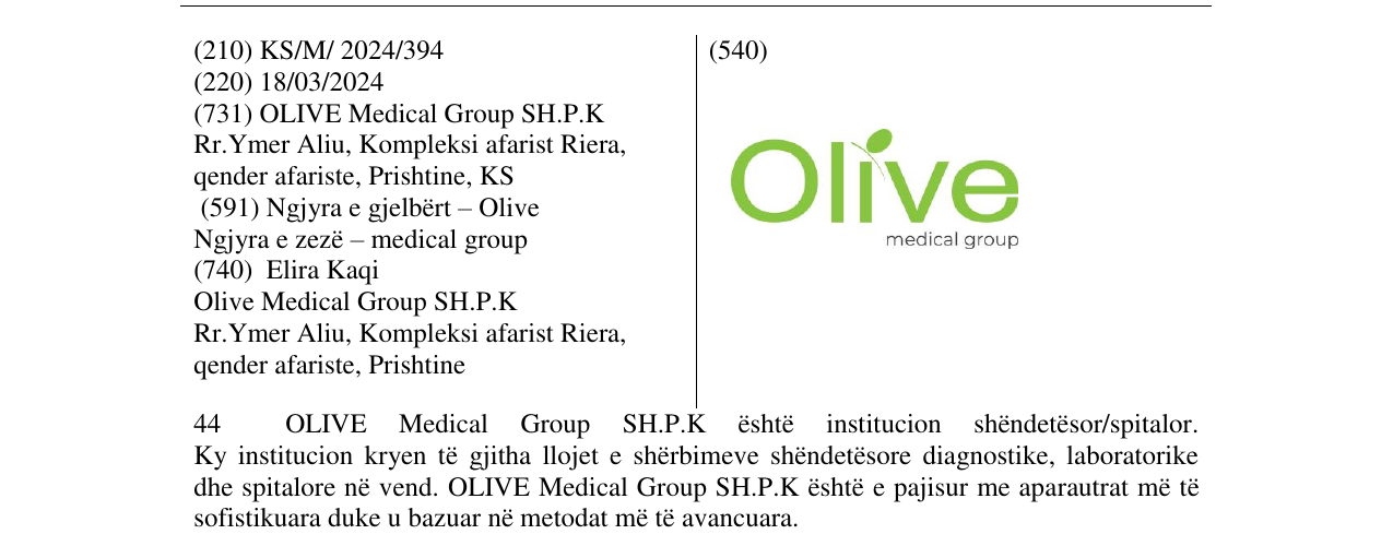 Zëri i markës Olive medical group në buletin