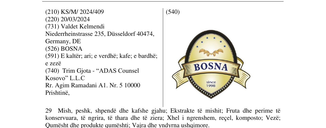 Zëri i markës BOSNA në buletin