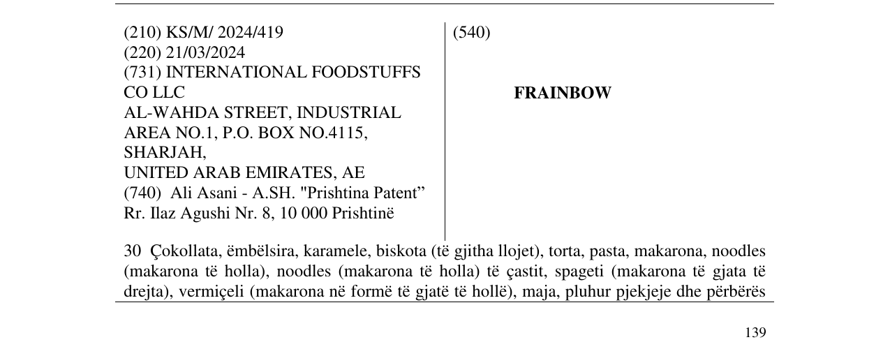 Zëri i markës FRAINBOW në buletin