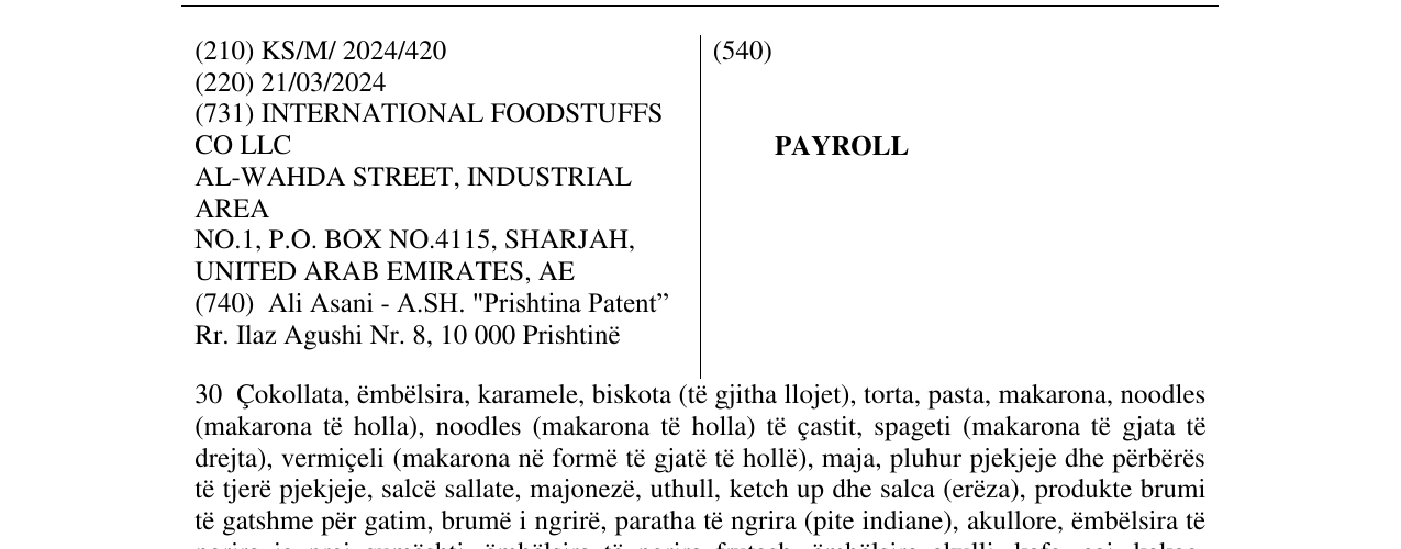 Zëri i markës PAYROLL në buletin