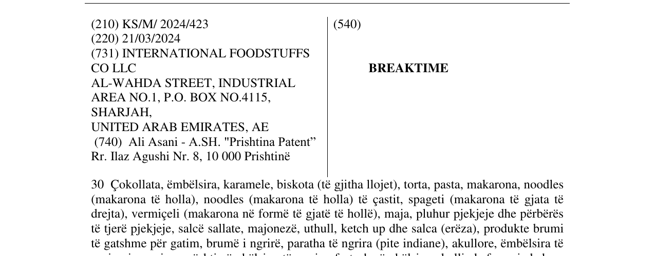 Zëri i markës BREAKTIME në buletin