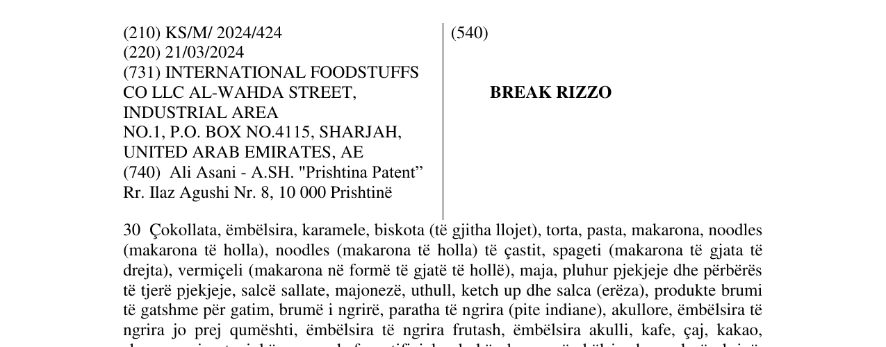 Zëri i markës BREAK RIZZO në buletin