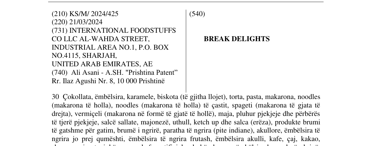 Zëri i markës BREAK DELIGHTS në buletin