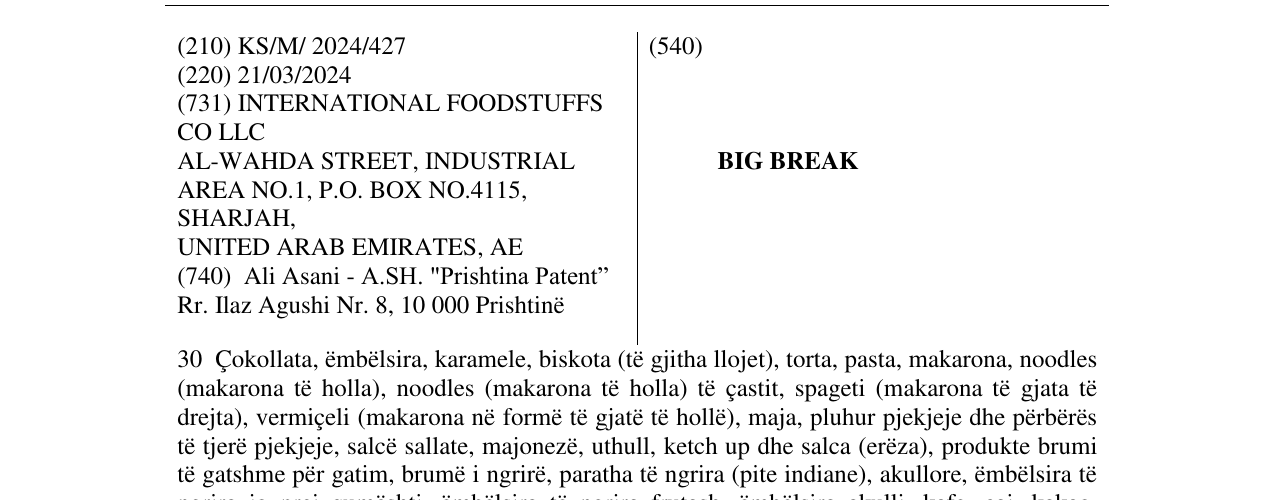 Zëri i markës BIG BREAK në buletin