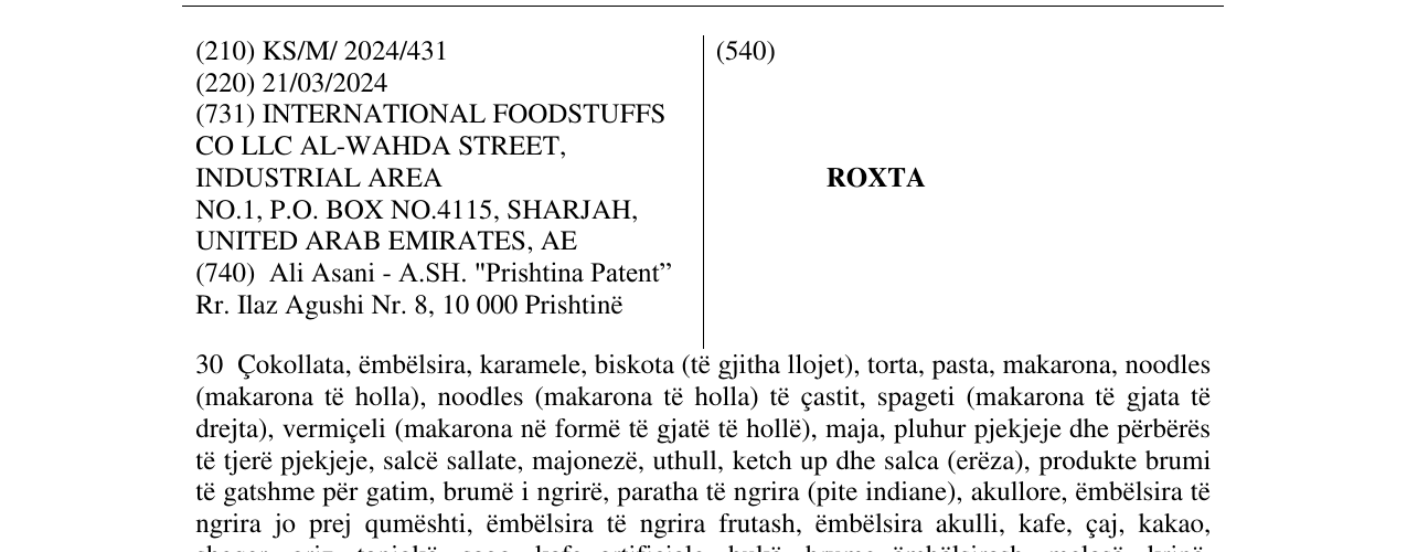 Zëri i markës ROXTA në buletin