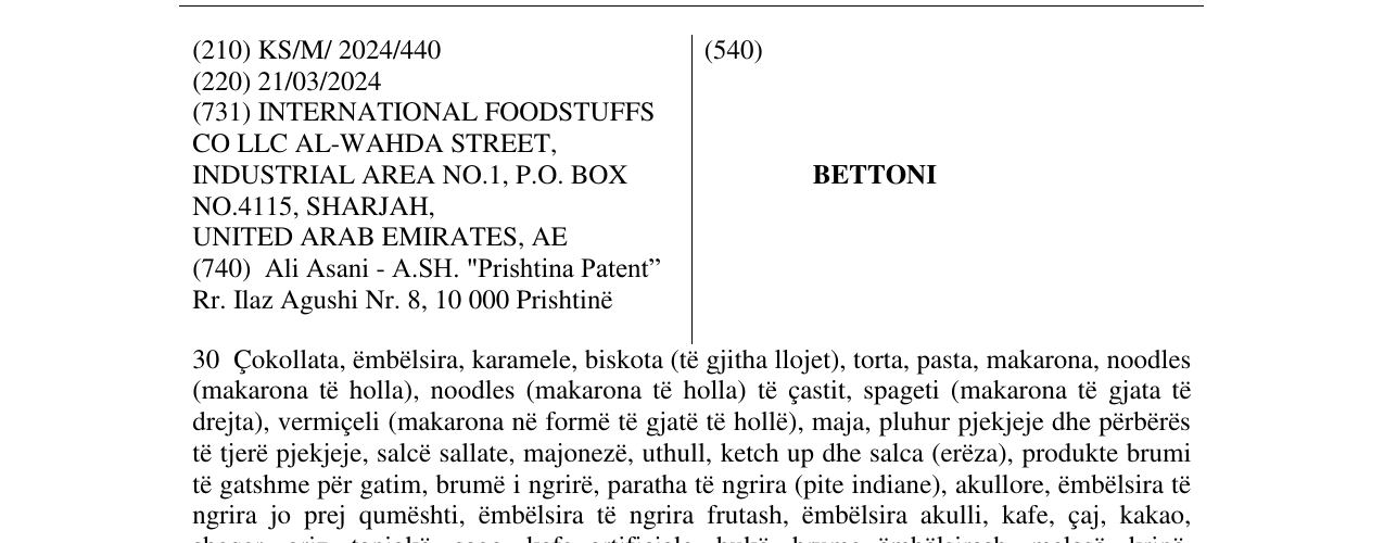 Zëri i markës BETTONI në buletin