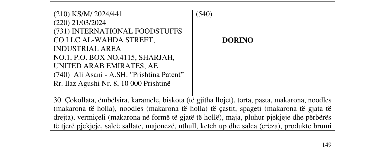 Zëri i markës DORINO në buletin