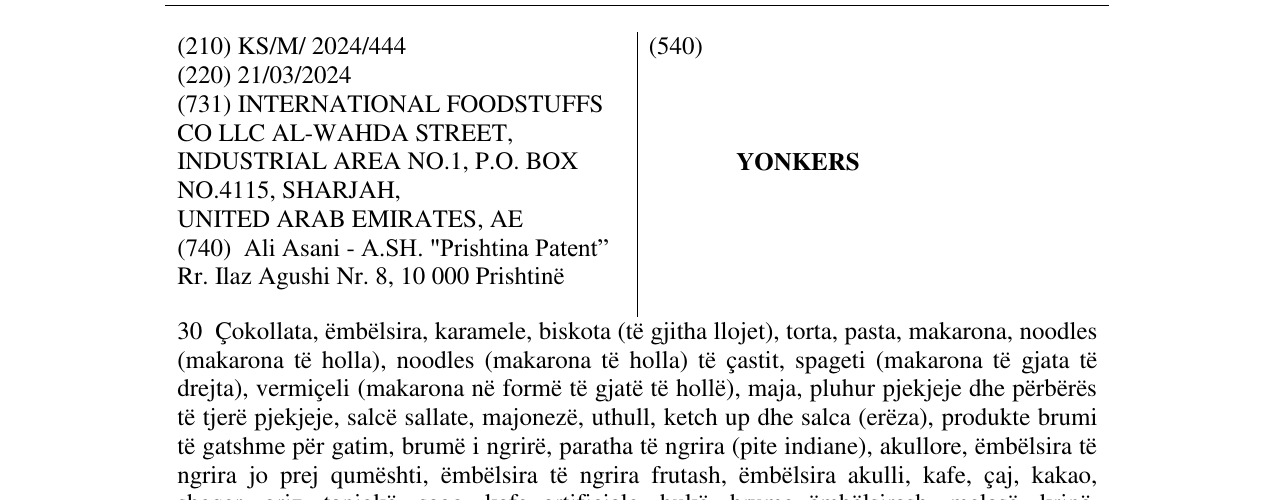 Zëri i markës YONKERS në buletin