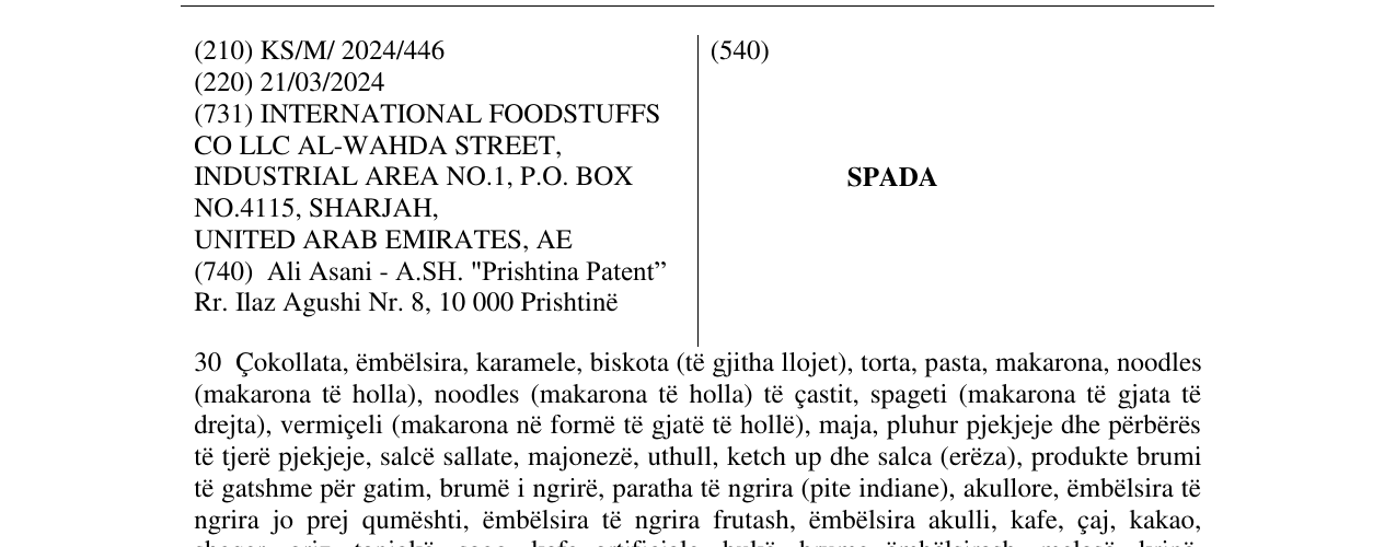 Zëri i markës SPADA në buletin