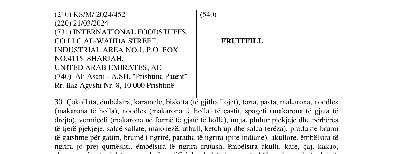 Zëri i markës FRUITFILL në buletin