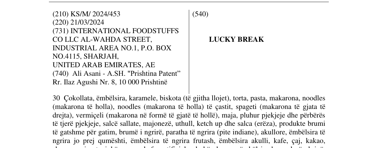 Zëri i markës LUCKY BREAK në buletin