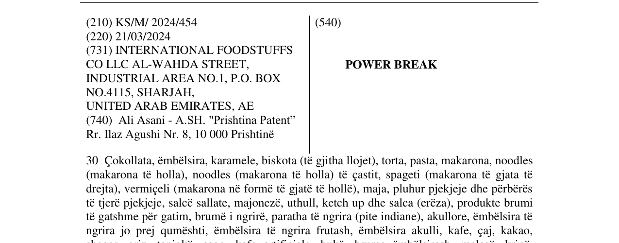 Zëri i markës POWER BREAK në buletin