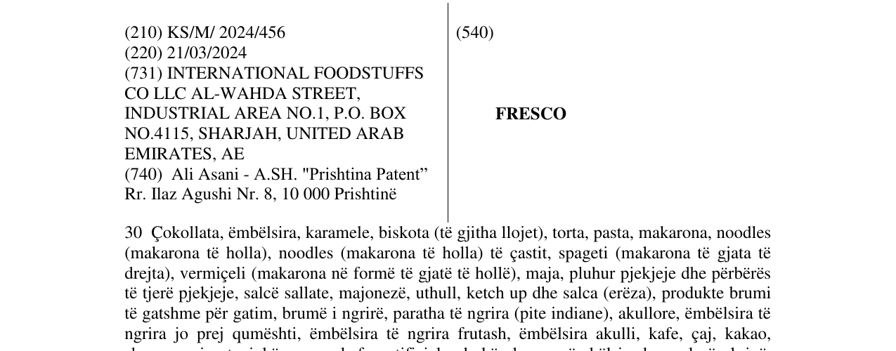 Zëri i markës FRESCO në buletin