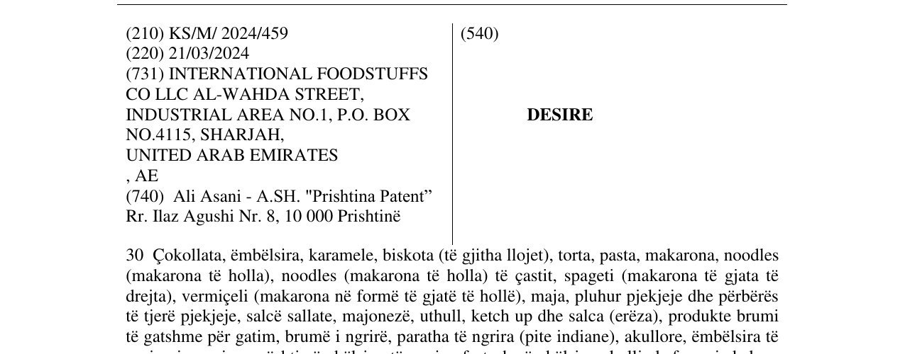 Zëri i markës DESIRE në buletin