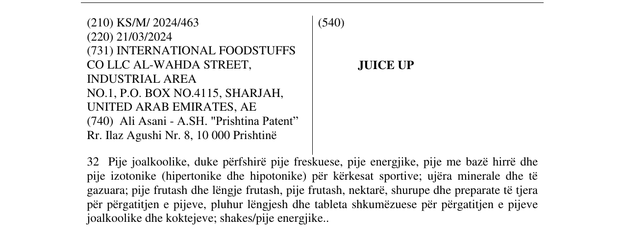 Zëri i markës JUICE UP në buletin