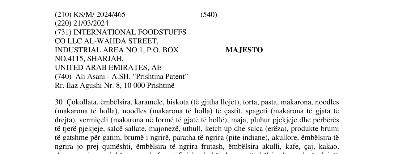 Zëri i markës MAJESTO në buletin