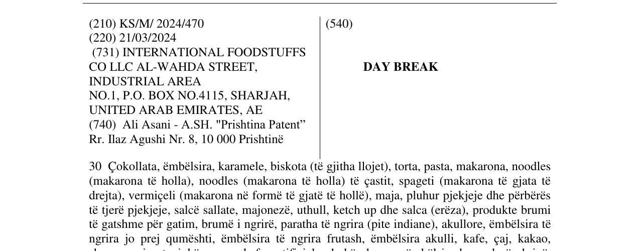 Zëri i markës DAY BREAK në buletin