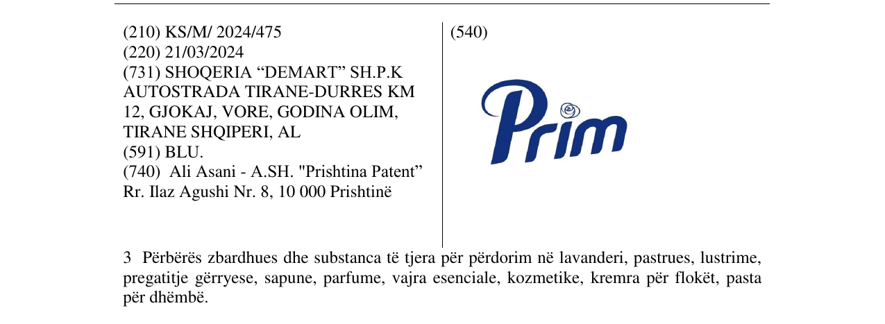 Zëri i markës Prim në buletin