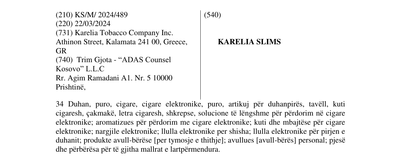 Zëri i markës KARELIA SLIMS në buletin