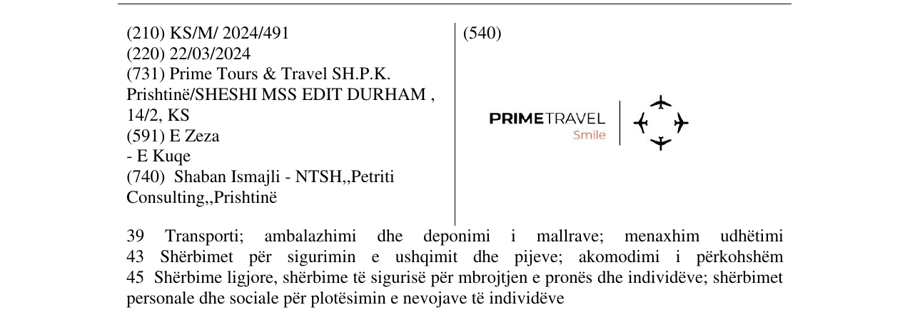 Zëri i markës PRIME TRAVEL SMILE në buletin