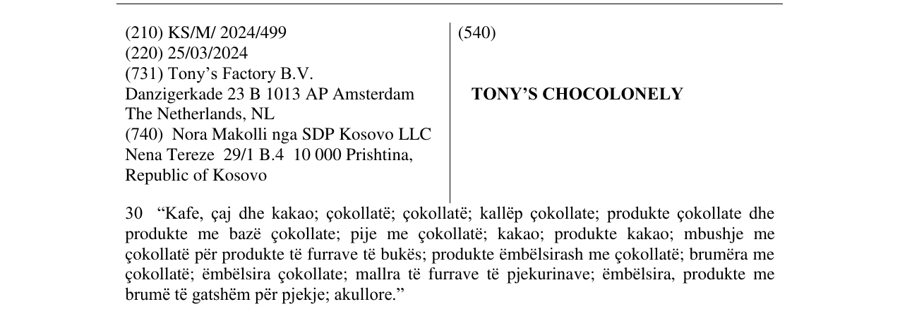 Zëri i markës TONY’S CHOCOLONELY në buletin