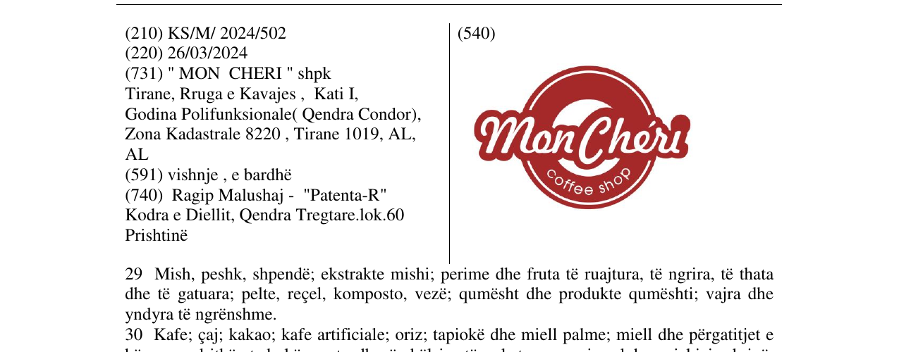 Zëri i markës Mon Cheri në buletin