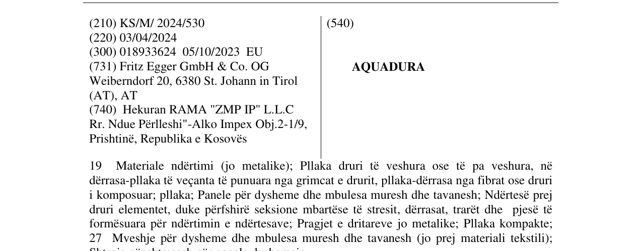 Zëri i markës AQUADURA në buletin