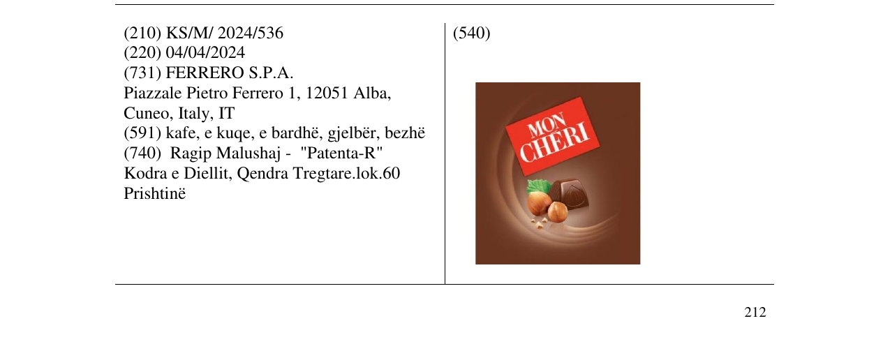 Zëri i markës MON CHERI në buletin