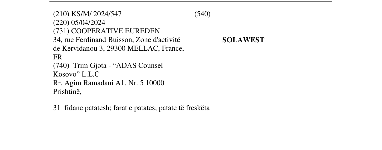 Zëri i markës SOLAWEST në buletin