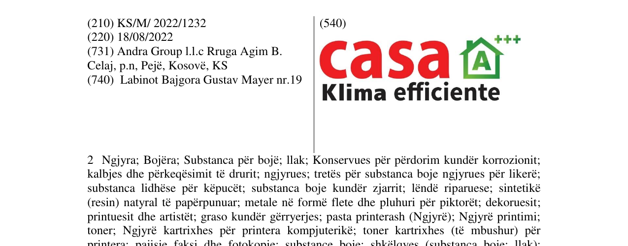 Zëri i markës CASA EFFICIENTE në buletin
