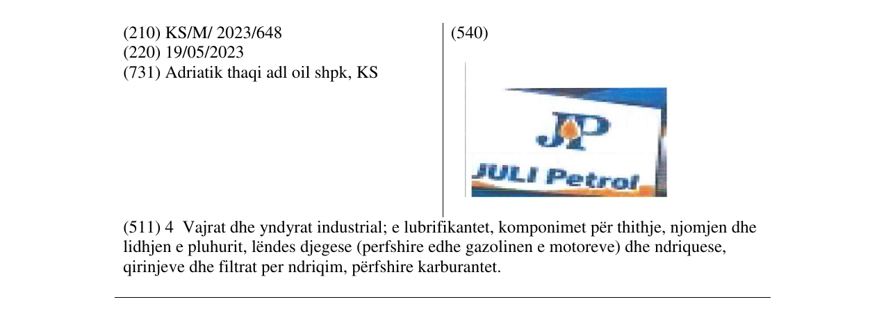 Zëri i markës JULI PETROL në buletin