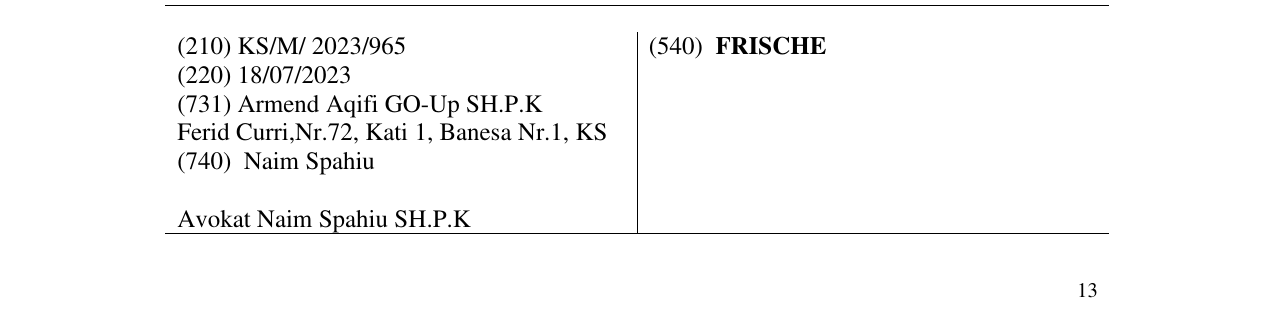 Zëri i markës FRISCHE në buletin