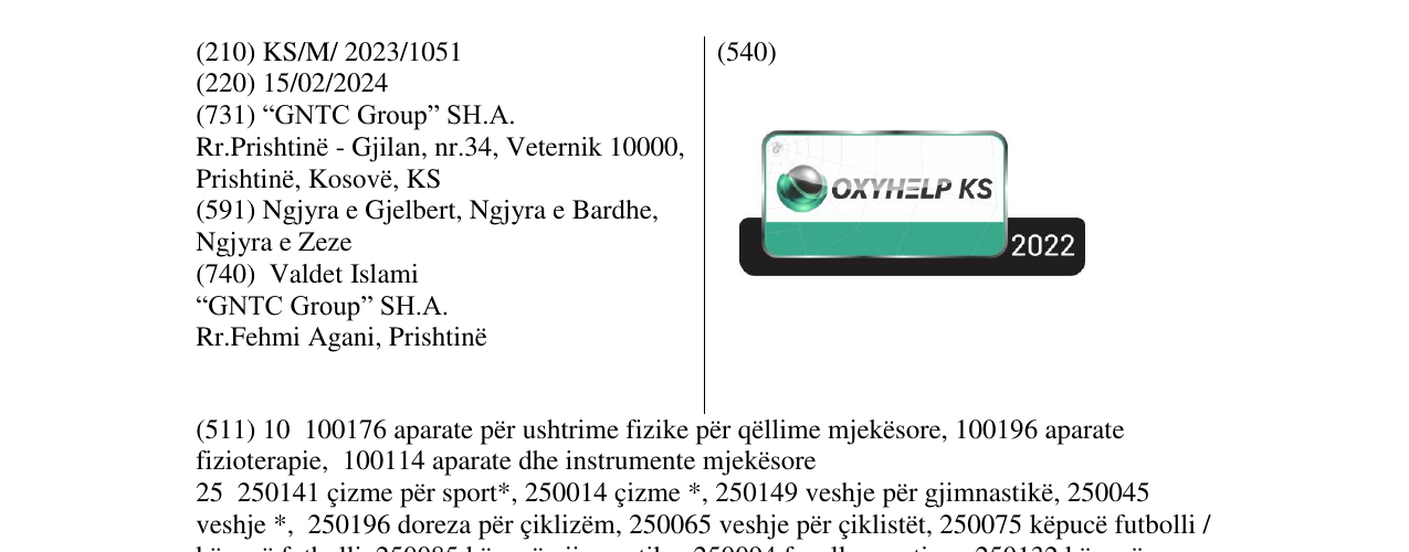 Zëri i markës OXYHELP KS në buletin